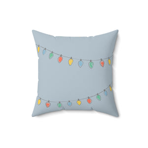 Meraki Paper - Polyester Square Holiday Blue Pillowcase - Christmas Lights - 16x16 - Front View