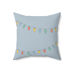 Meraki Paper - Polyester Square Holiday Blue Pillowcase - Christmas Lights - 18x18 - Back View