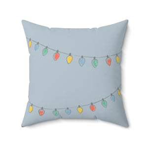 Meraki Paper - Polyester Square Holiday Blue Pillowcase - Christmas Lights - 20x20 - Front View