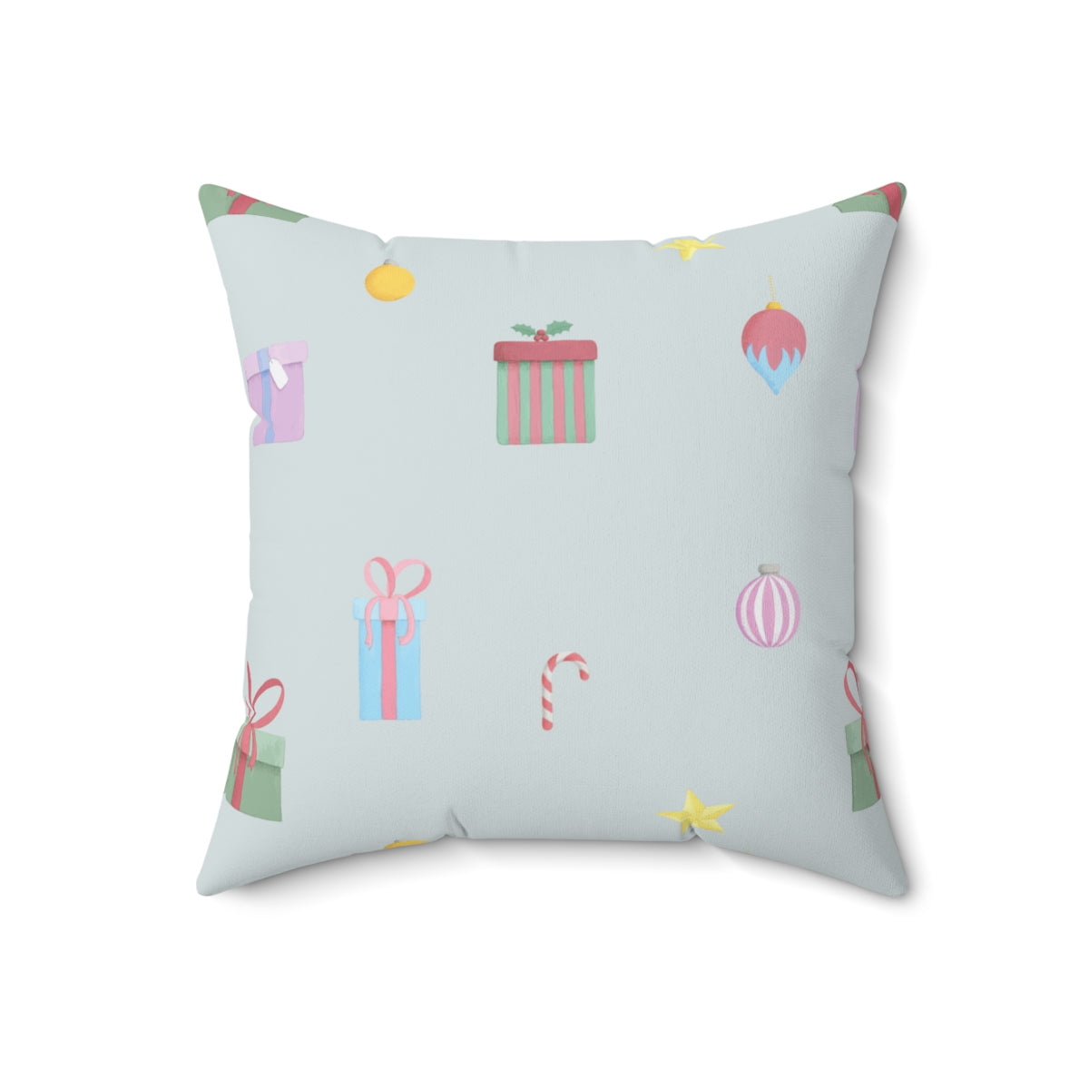 Meraki Paper - Polyester Square Holiday Blue Pillowcase - Presents - 18x18 - Back View