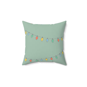 Meraki Paper - Polyester Square Holiday Green Pillowcase - Christmas Lights - 18x18 - Back View