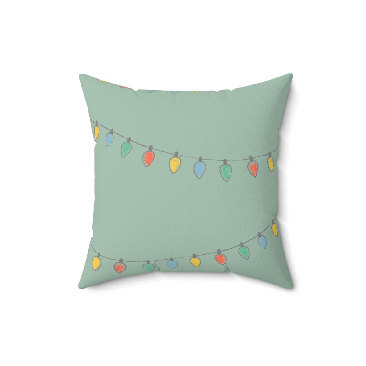 Meraki Paper - Polyester Square Holiday Green Pillowcase - Christmas Lights - 16x16 - Back View