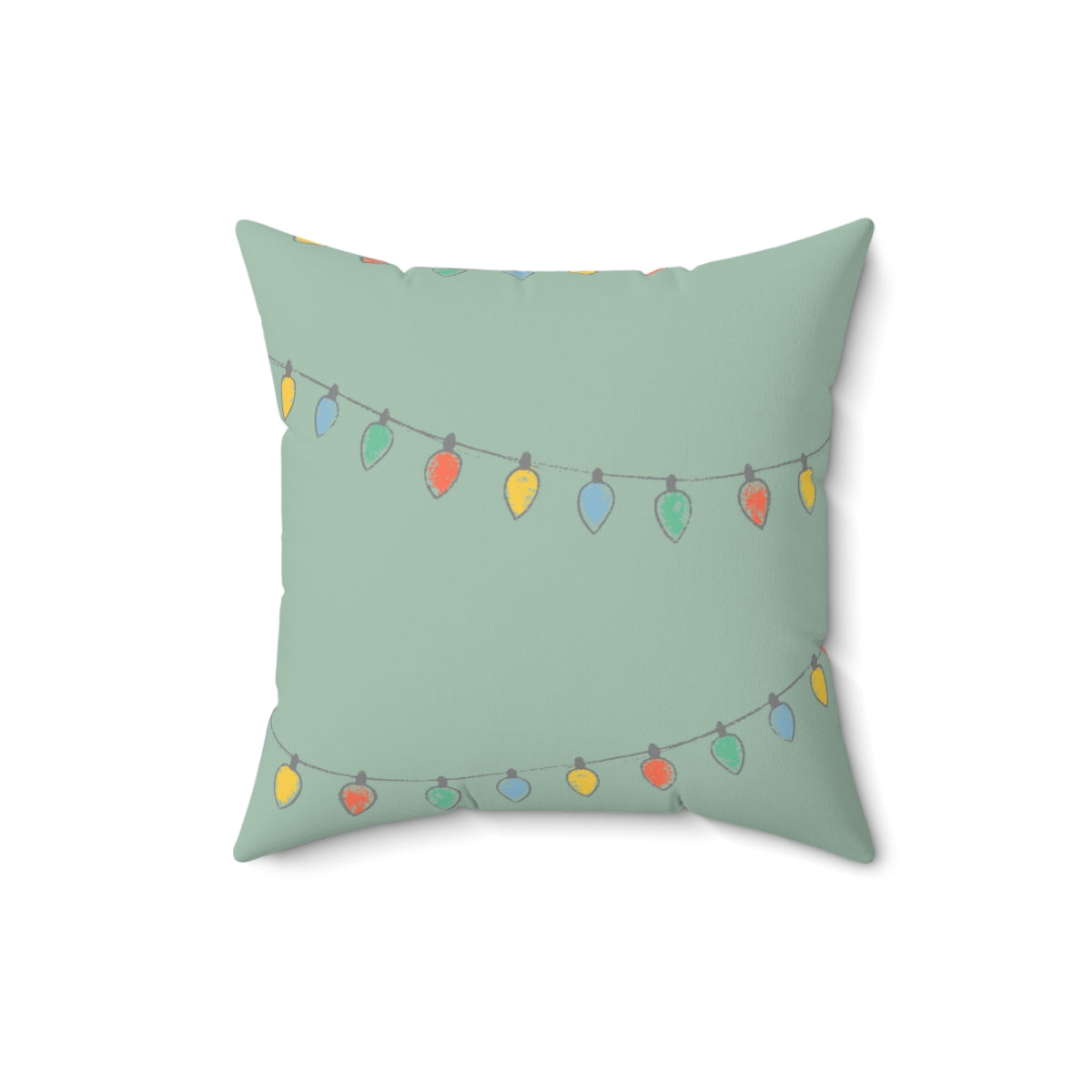 Meraki Paper - Polyester Square Holiday Green Pillowcase - Christmas Lights - 16x16 - Front View
