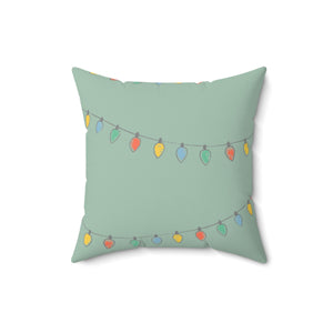 Meraki Paper - Polyester Square Holiday Green Pillowcase - Christmas Lights - 16x16 - Front View