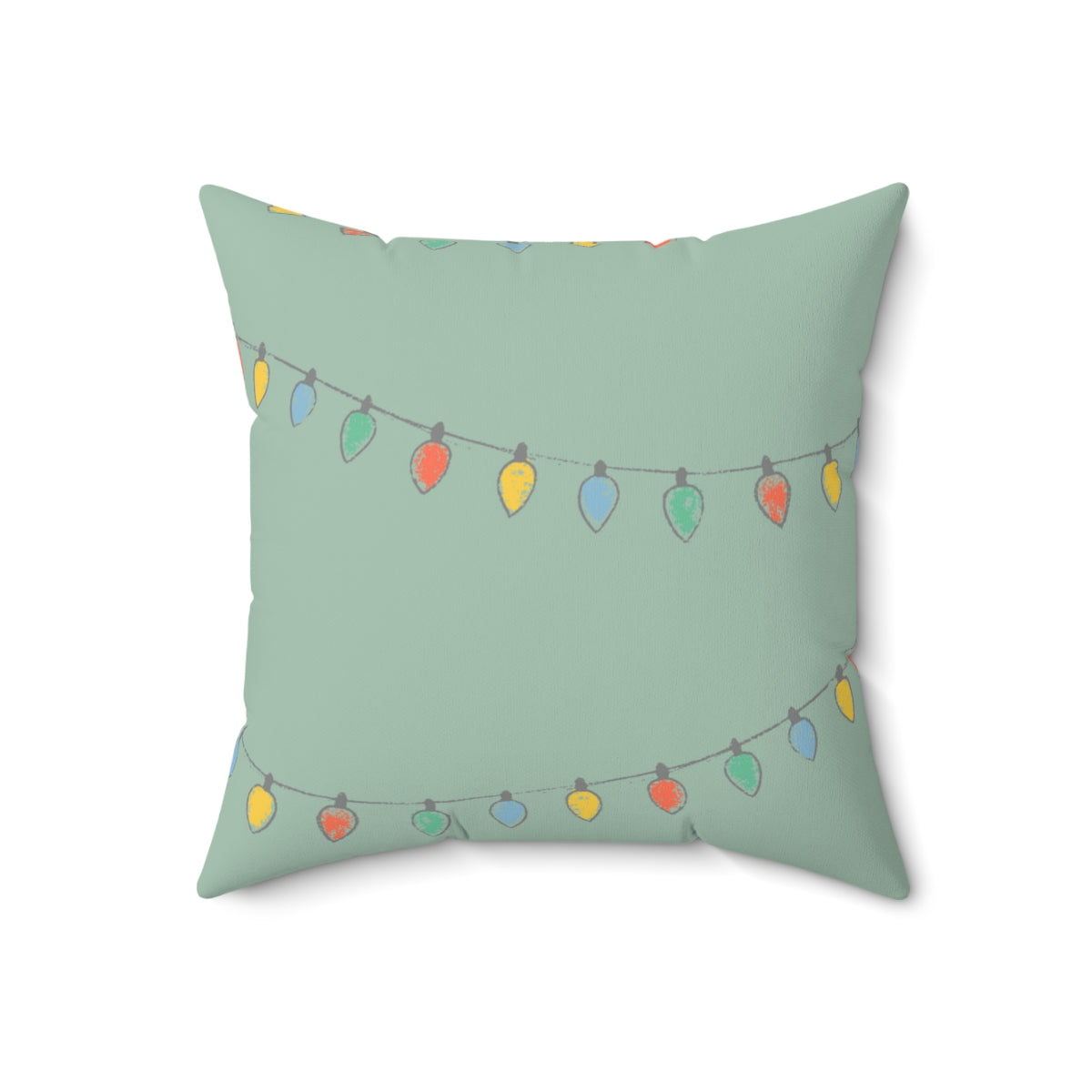 Meraki Paper - Polyester Square Holiday Green Pillowcase - Christmas Lights - 18x18 - Back View
