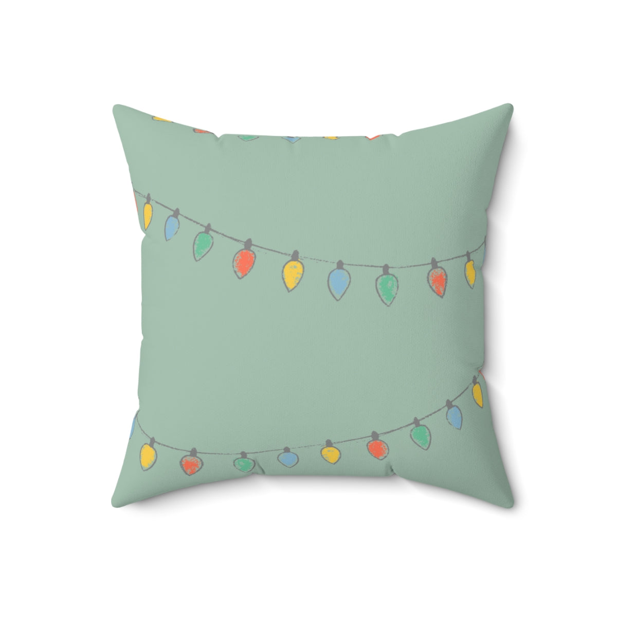 Meraki Paper - Polyester Square Holiday Green Pillowcase - Christmas Lights - 18x18 - Front View