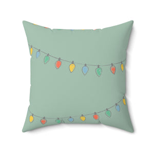 Meraki Paper - Polyester Square Holiday Green Pillowcase - Christmas Lights - 20x20 - Back View