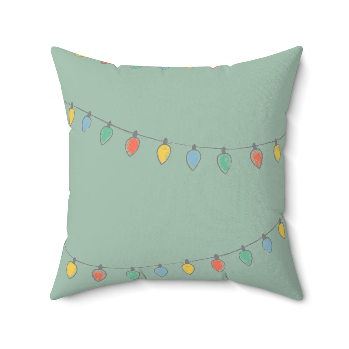 Meraki Paper - Polyester Square Holiday Green Pillowcase - Christmas Lights - 20x20 - Front View