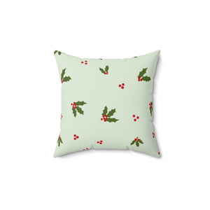 Meraki Paper - Polyester Square Holiday Green Pillowcase - Holly - 14x14 - Back View