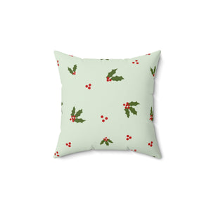 Meraki Paper - Polyester Square Holiday Green Pillowcase - Holly - 14x14 - Front View