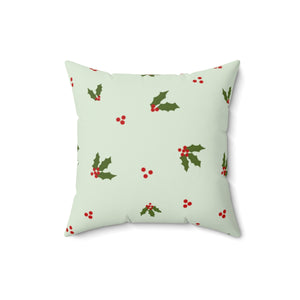 Meraki Paper - Polyester Square Holiday Green Pillowcase - Holly - 16x16 - Front View