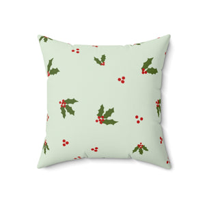 Meraki Paper - Polyester Square Holiday Green Pillowcase - Holly - 18x18 - Back View