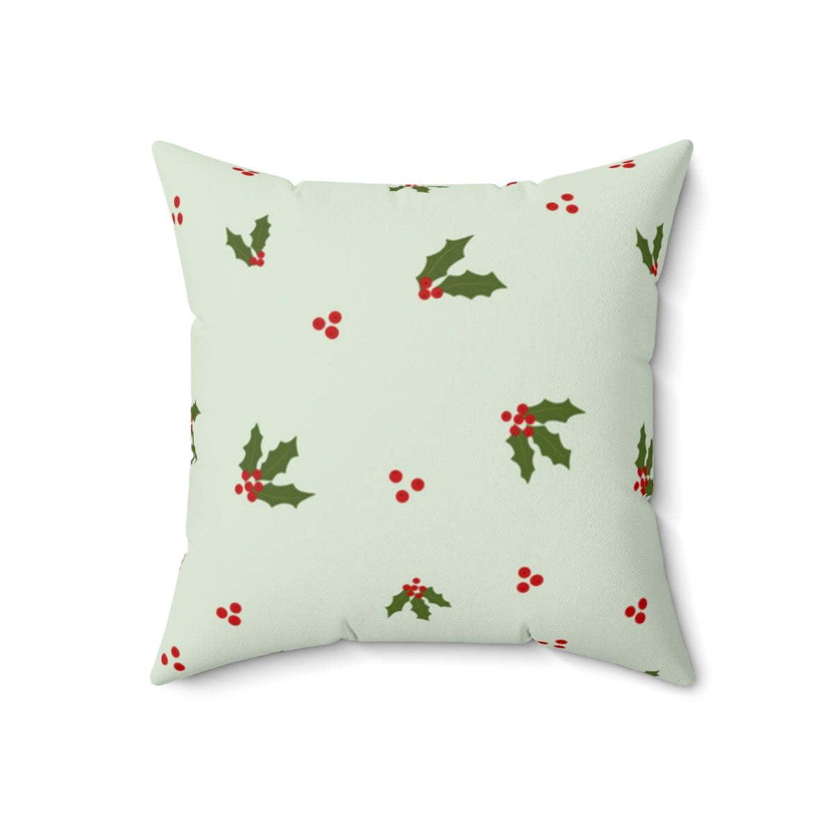 Meraki Paper - Polyester Square Holiday Green Pillowcase - Holly - 18x18 - Front View