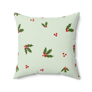 Meraki Paper - Polyester Square Holiday Green Pillowcase - Holly - 20x20 - Back View