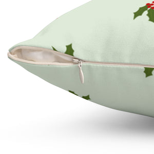 Meraki Paper - Polyester Square Holiday Green Pillowcase - Holly - Zipper