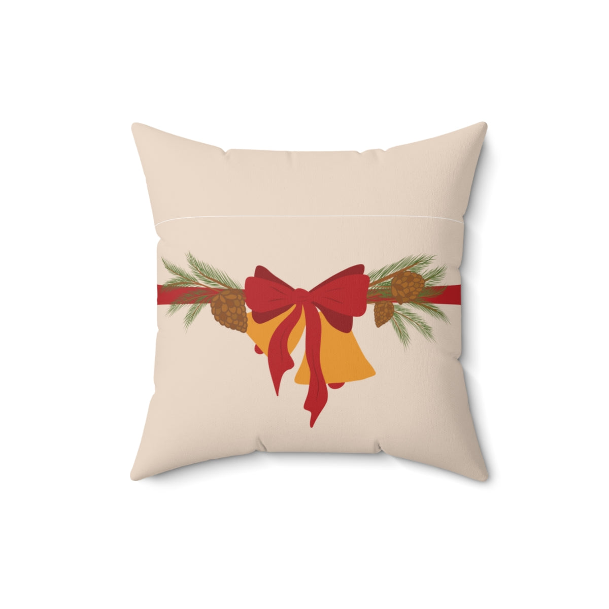 Meraki Paper - Polyester Square Holiday Pillowcase - Christmas Bells - 16x16 - Front View