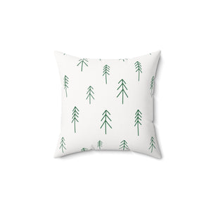 Meraki Paper - Polyester Square Holiday Pillowcase - Green Evergreens - 14x14 - Front View