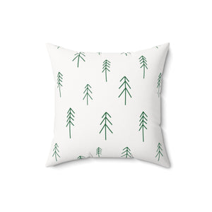 Meraki Paper - Polyester Square Holiday Pillowcase - Green Evergreens - 16x16 - Back View