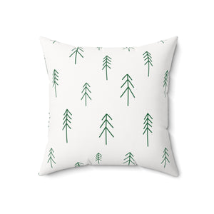 Meraki Paper - Polyester Square Holiday Pillowcase - Green Evergreens - 18x18 - Back View