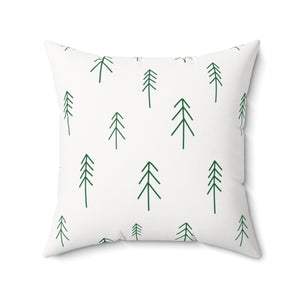 Meraki Paper - Polyester Square Holiday Pillowcase - Green Evergreens - 20x20 - Front View