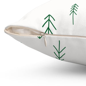 Meraki Paper - Polyester Square Holiday Pillowcase - Green Evergreens - Zipper