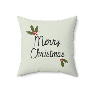 Meraki Paper - Polyester Square Holiday Pillowcase - Holly Merry Christmas - 18x18 - Front View