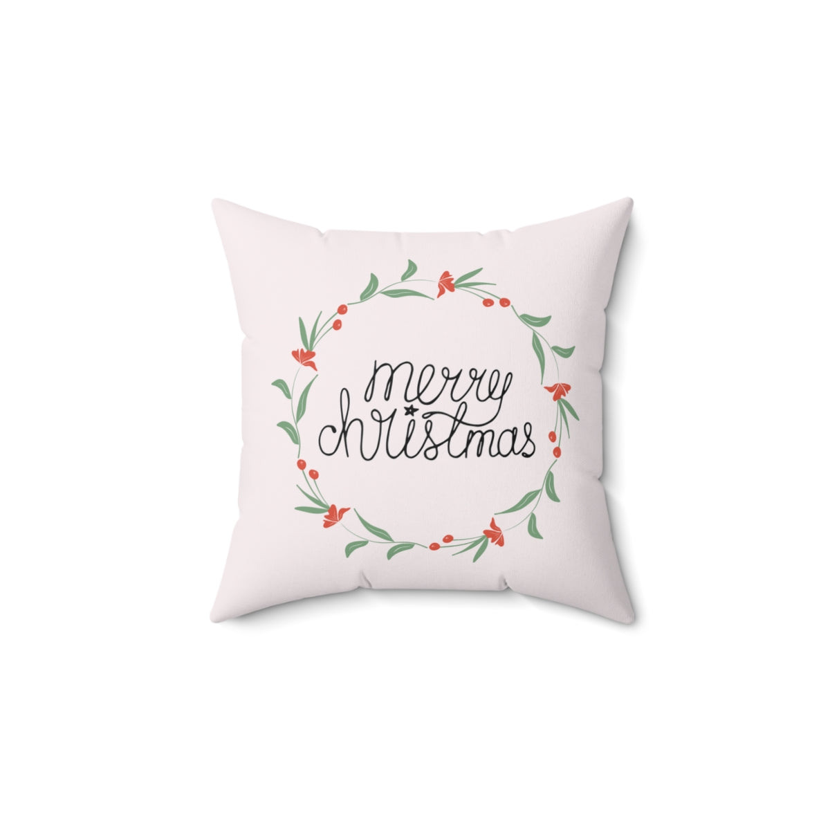 Meraki Paper - Polyester Square Holiday Pillowcase - Merry Christmas Colorful Wreath - 14x14 - Back View