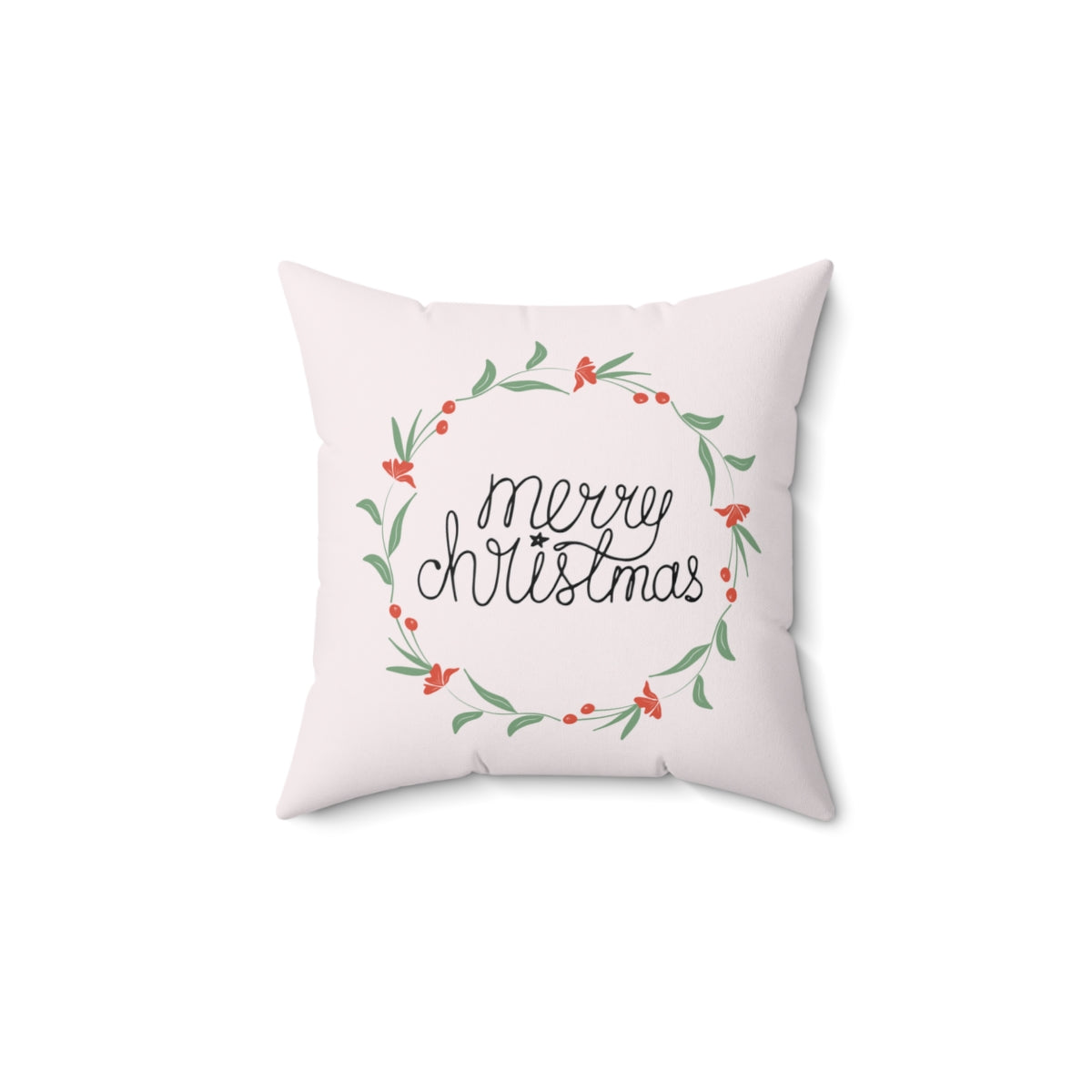 Meraki Paper - Polyester Square Holiday Pillowcase - Merry Christmas Colorful Wreath - 14x14 - Front View