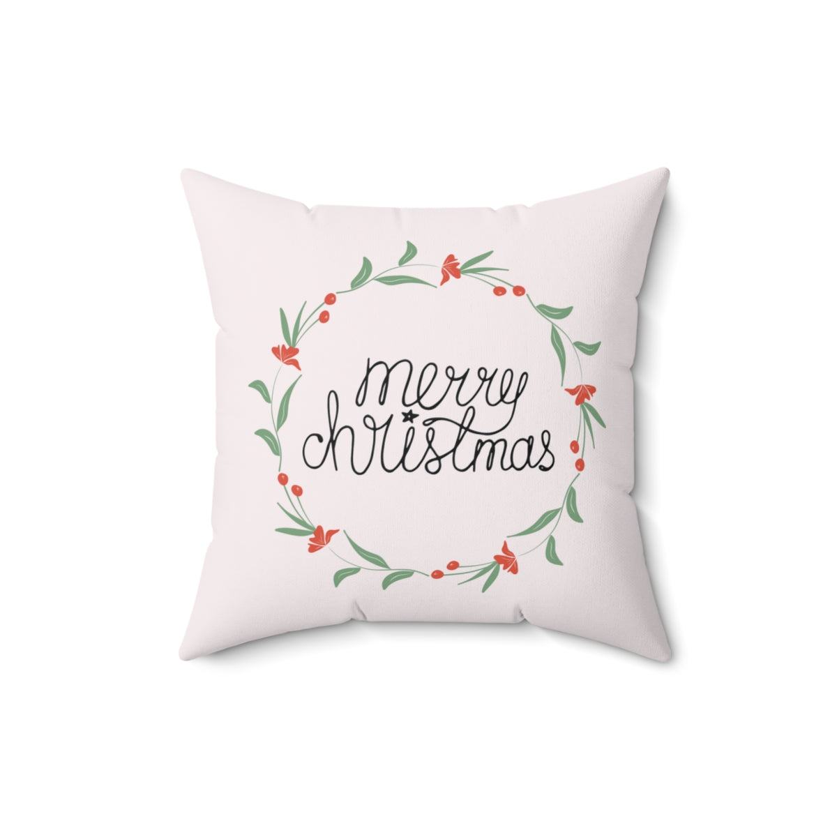 Meraki Paper - Polyester Square Holiday Pillowcase - Merry Christmas Colorful Wreath - 16x16 - Back View