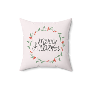 Meraki Paper - Polyester Square Holiday Pillowcase - Merry Christmas Colorful Wreath - 16x16 - Back View
