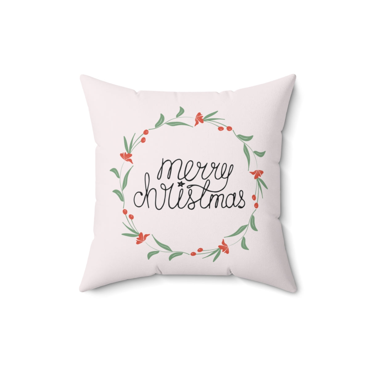 Meraki Paper - Polyester Square Holiday Pillowcase - Merry Christmas Colorful Wreath - 16x16 - Front View