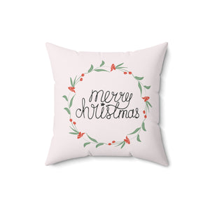 Meraki Paper - Polyester Square Holiday Pillowcase - Merry Christmas Colorful Wreath - 16x16 - Front View