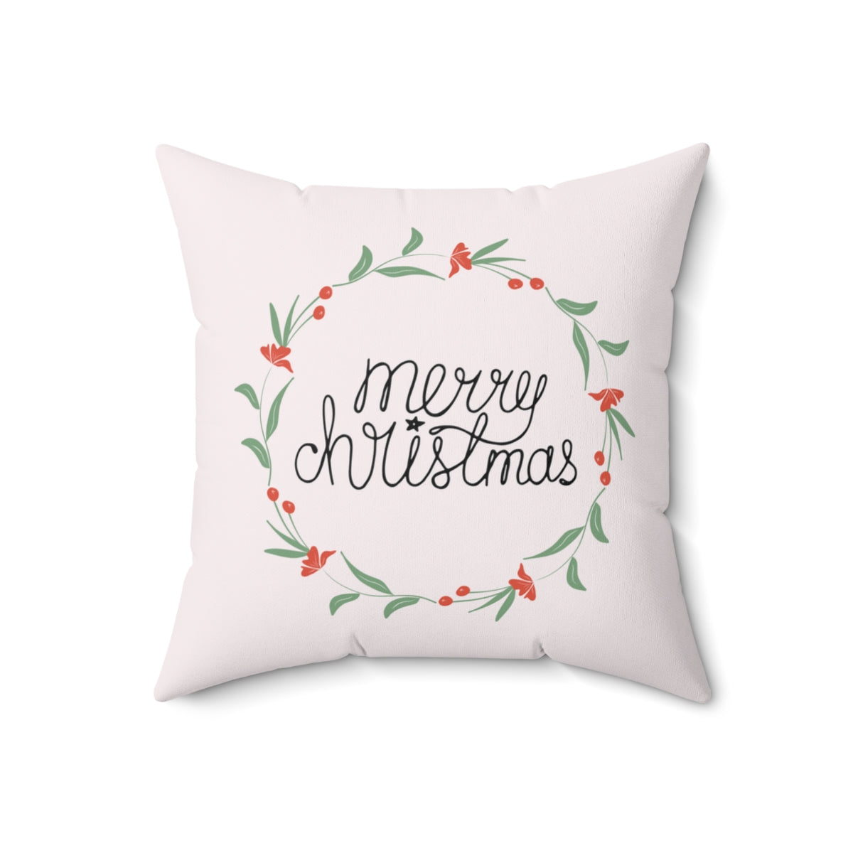 Meraki Paper - Polyester Square Holiday Pillowcase - Merry Christmas Colorful Wreath - 18x18 - Back View