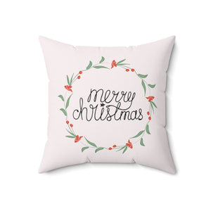 Meraki Paper - Polyester Square Holiday Pillowcase - Merry Christmas Colorful Wreath - 18x18 - Back View