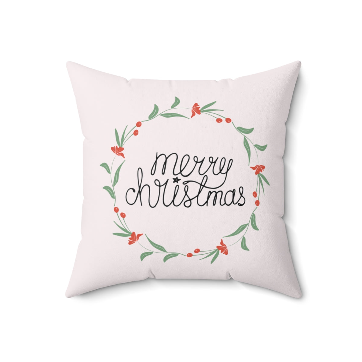 Meraki Paper - Polyester Square Holiday Pillowcase - Merry Christmas Colorful Wreath - 18x18 - Front View