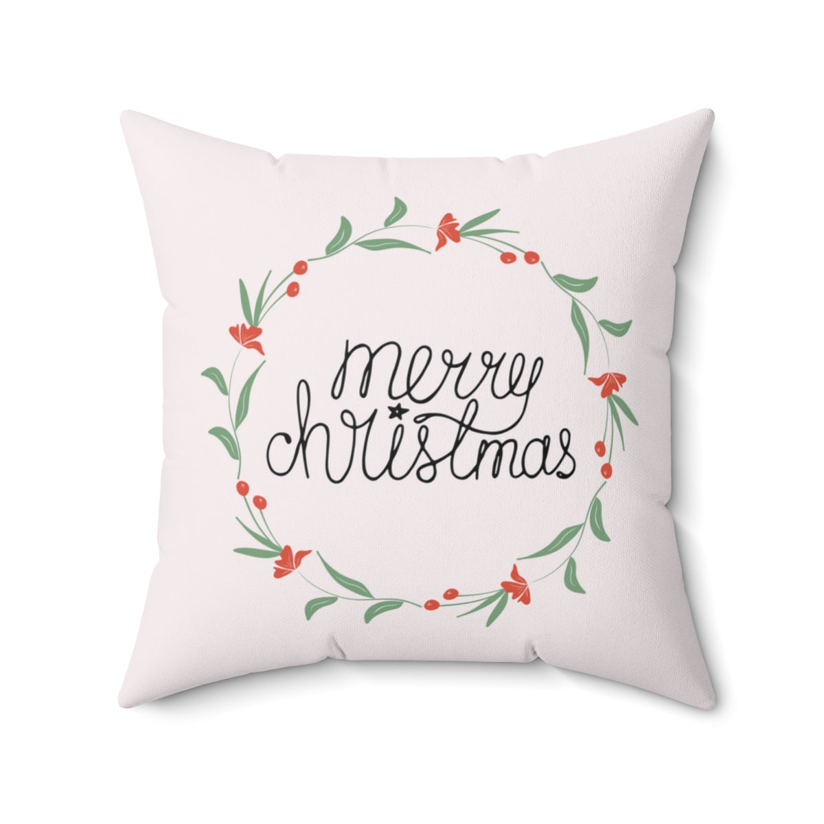 Meraki Paper - Polyester Square Holiday Pillowcase - Merry Christmas Colorful Wreath - 20x20 - Back View