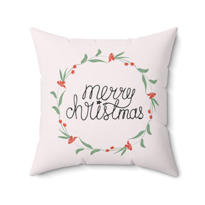 Meraki Paper - Polyester Square Holiday Pillowcase - Merry Christmas Colorful Wreath - 20x20 - Back View