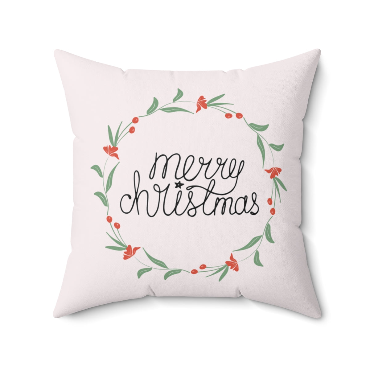 Meraki Paper - Polyester Square Holiday Pillowcase - Merry Christmas Colorful Wreath - 20x20 - Front View