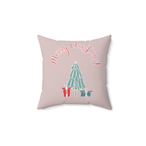 Meraki Paper - Polyester Square Holiday Pillowcase - Merry Christmas Tree - 14x14 - BackView