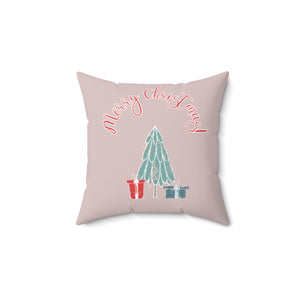 Meraki Paper - Polyester Square Holiday Pillowcase - Merry Christmas Tree - 14x14 - Front View