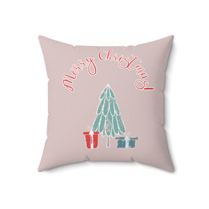 Meraki Paper - Polyester Square Holiday Pillowcase - Merry Christmas Tree - 18x18 - Front View