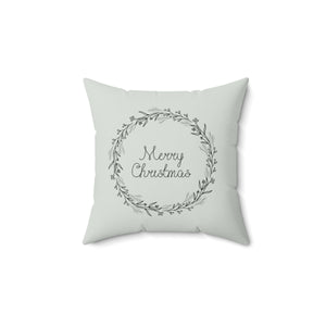 Meraki Paper - Polyester Square Holiday Pillowcase - Merry Christmas Wreath - 14x14 - Front View