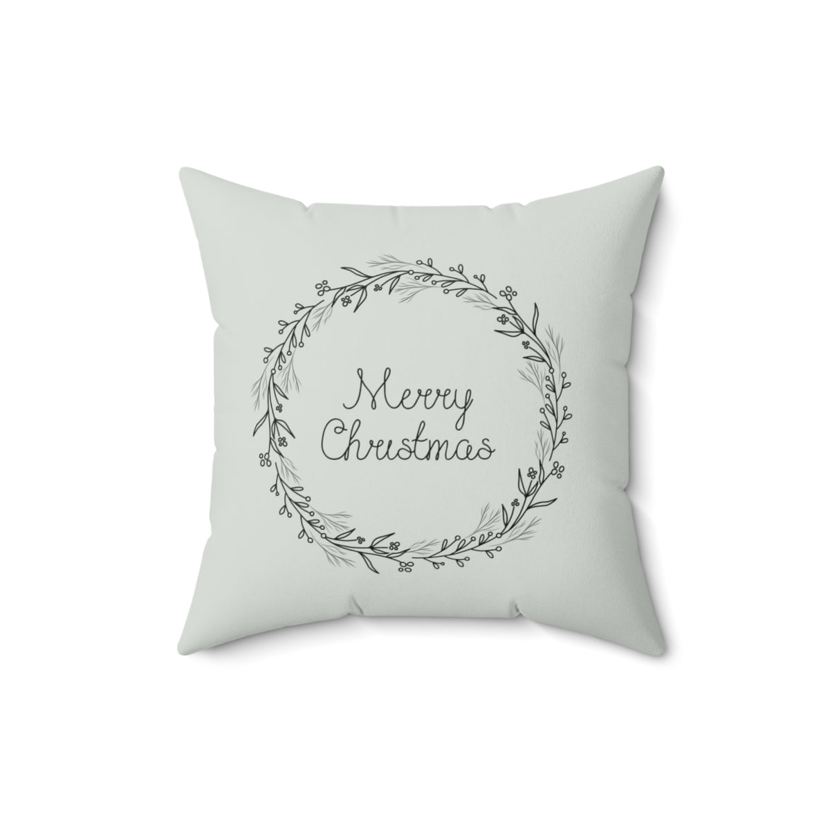 Meraki Paper - Polyester Square Holiday Pillowcase - Merry Christmas Wreath - 16x16 - Back View