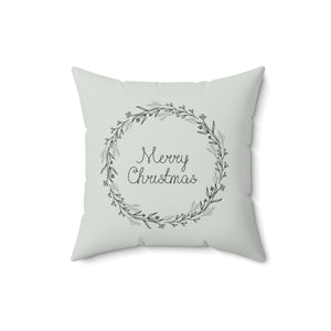 Meraki Paper - Polyester Square Holiday Pillowcase - Merry Christmas Wreath - 16x16 - Front View