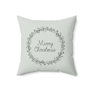 Meraki Paper - Polyester Square Holiday Pillowcase - Merry Christmas Wreath - 18x18 - Front View