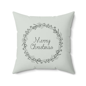 Meraki Paper - Polyester Square Holiday Pillowcase - Merry Christmas Wreath - 20x20 - Front View