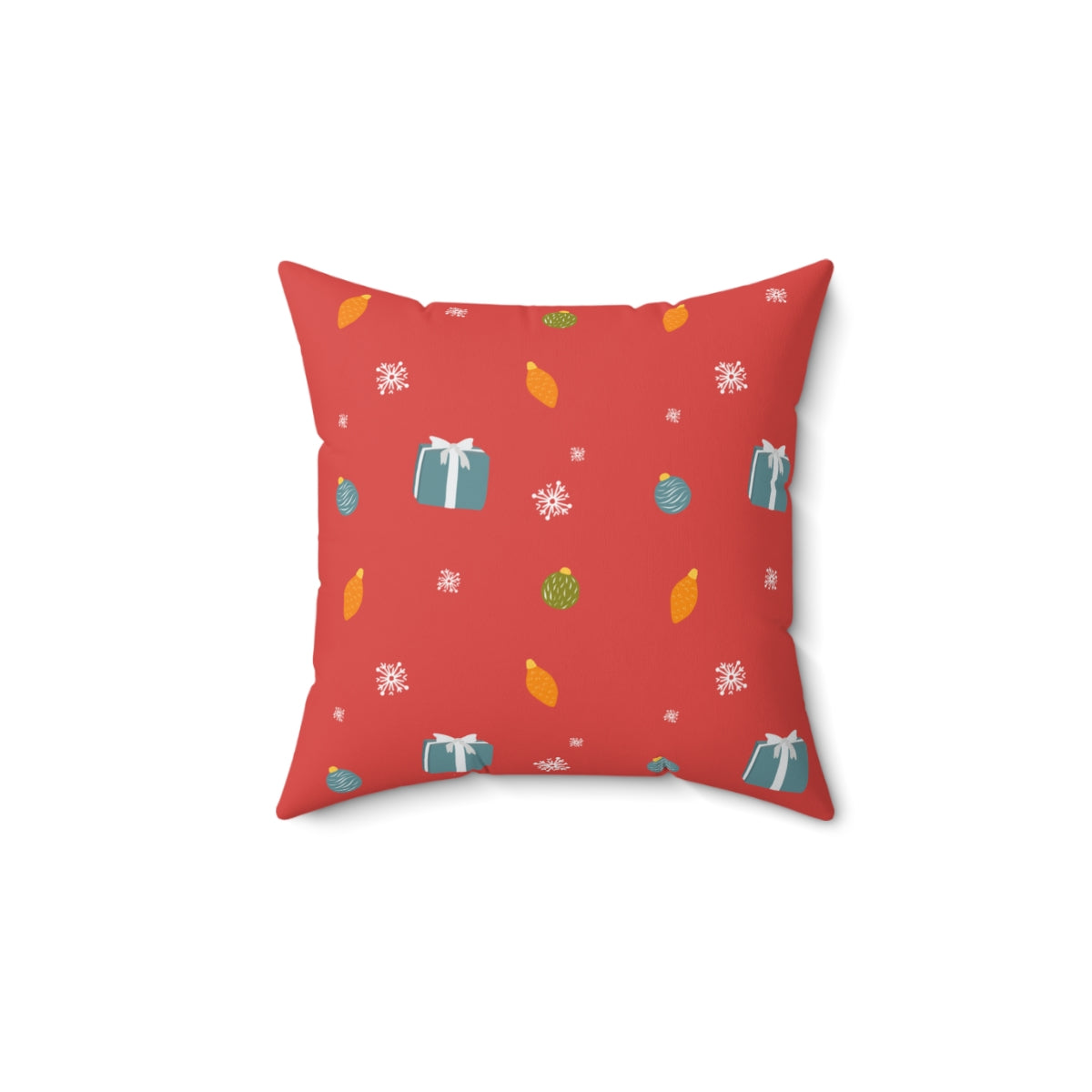 Meraki Paper - Polyester Square Holiday Pillowcase - Presents &amp; Ornaments - 14x14 - Front View