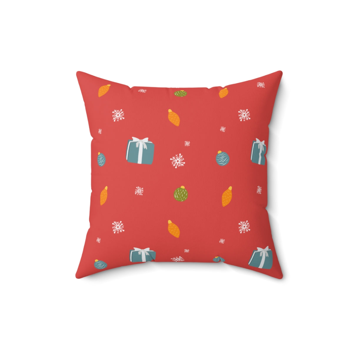 Meraki Paper - Polyester Square Holiday Pillowcase - Presents &amp; Ornaments - 16x16 - Front View