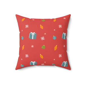 Meraki Paper - Polyester Square Holiday Pillowcase - Presents & Ornaments - 18x18 - Back View