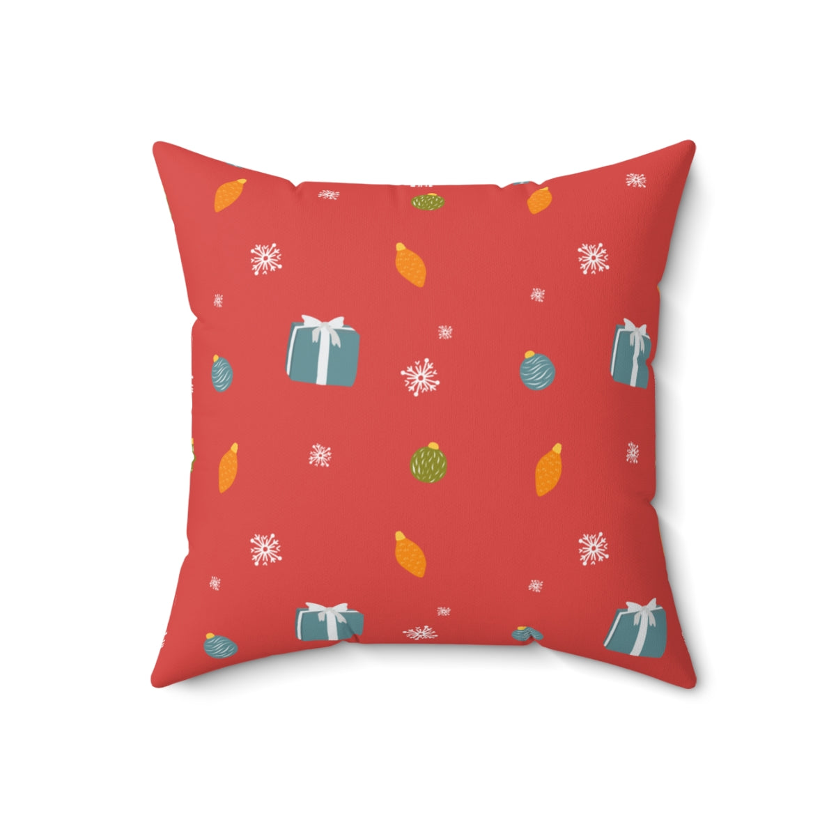 Meraki Paper - Polyester Square Holiday Pillowcase - Presents &amp; Ornaments - 18x18 - Front View